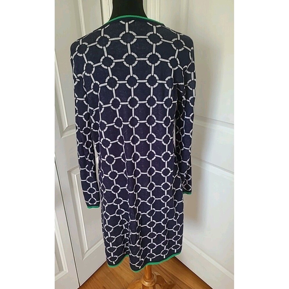 Navy Sweater C By Bloomingdale's Long Blue With Green Piping Size L Chain Link - Picture 2 of 5